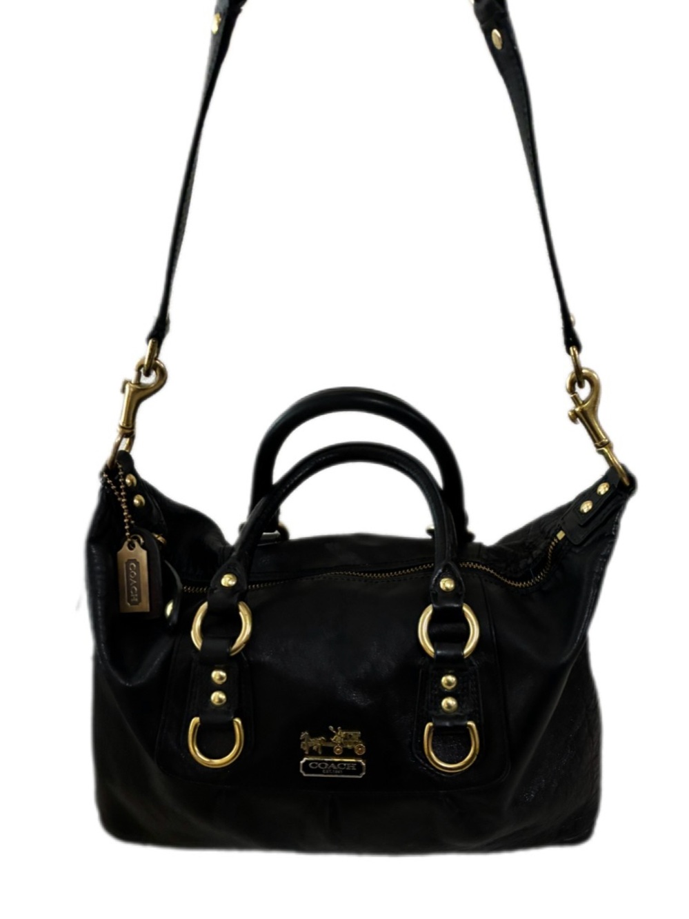Coach EUC Madison Sabrina Black Leather Shoulder Satchel with Gold Hardware